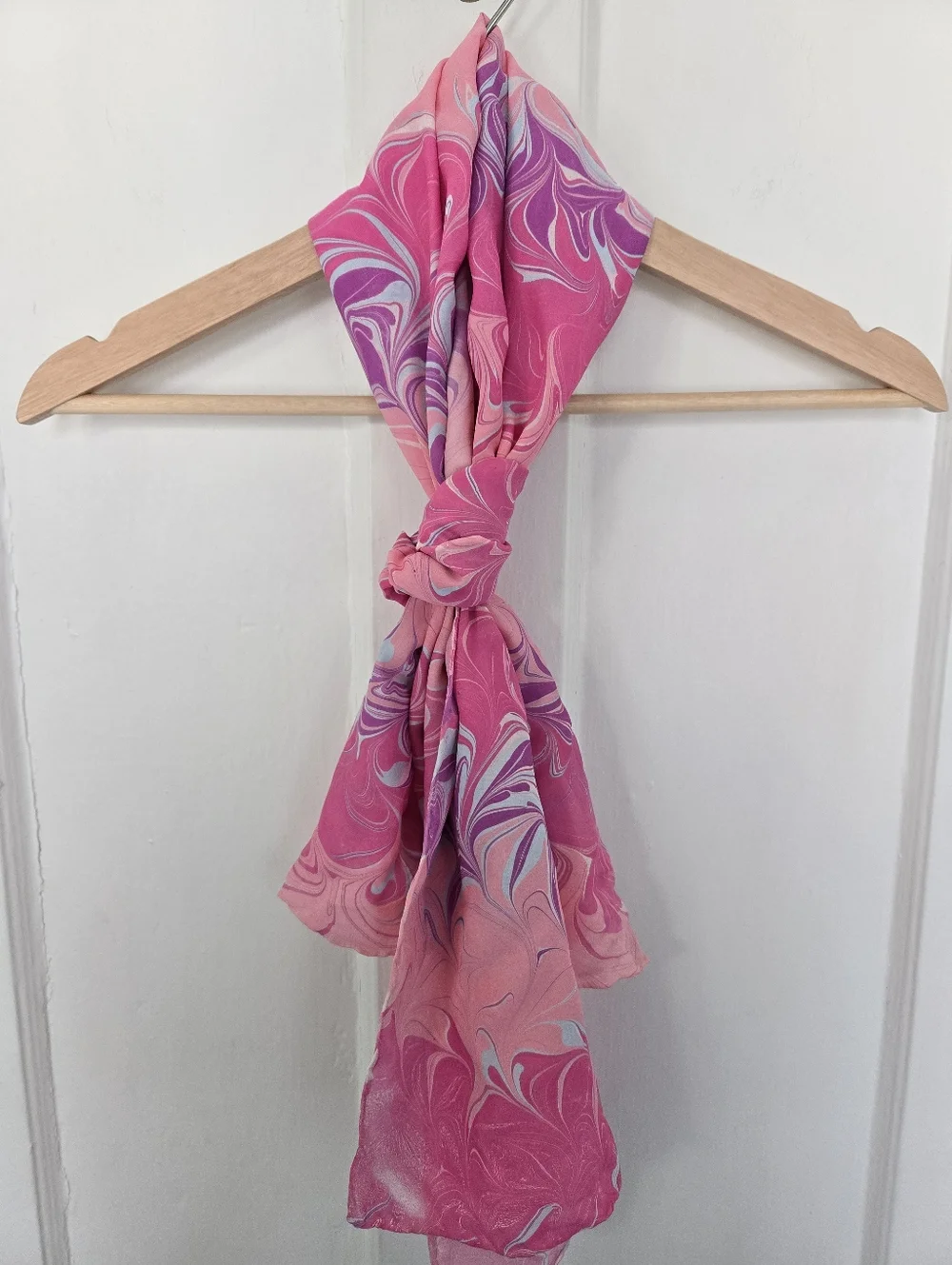 Women's 100% Silk Scarf Pink Marble Print Art To Wear Artsy Barbiecore Accessory
